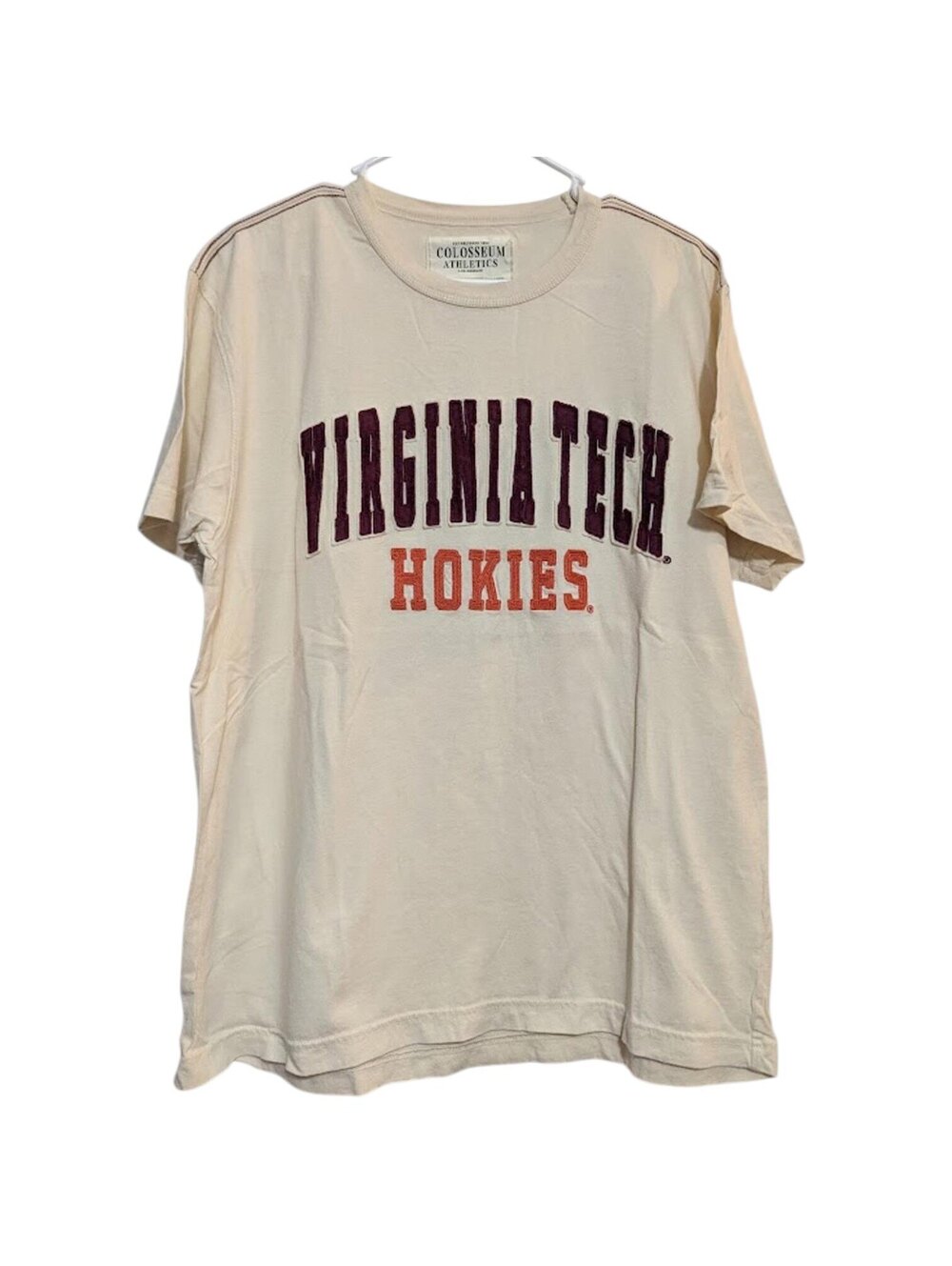 Virginia Tech Hokies T-shirt L Cream Colosseum Athletics Embroidered 22.5x27.5